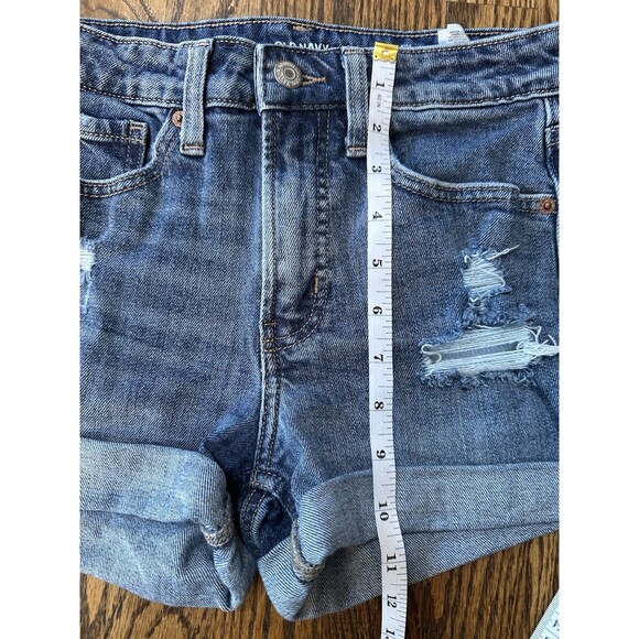 Old Navy Women's 0 OG High Rise Denim Jean Shorts Cuff 3” Inseam Medium Wash EUC - Picture 4 of 8